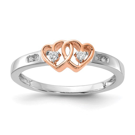 10k White and Rose Gold Diamond Double Heart Ring- Sparkle & Jade-SparkleAndJade.com RLD3578-0WAB