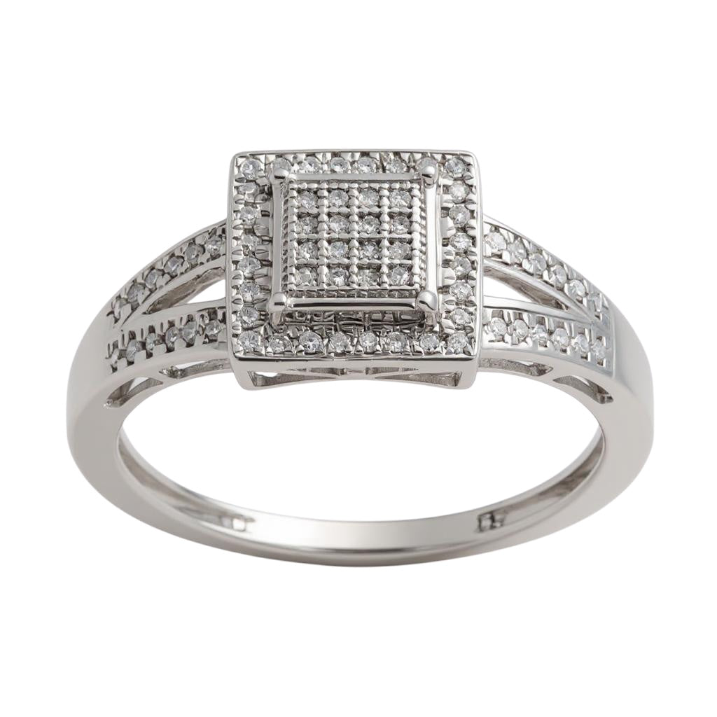 Sterling Silver Multi-Stone Genuine Diamond Square Ring - Size 8- Sparkle & Jade-SparkleAndJade.com 