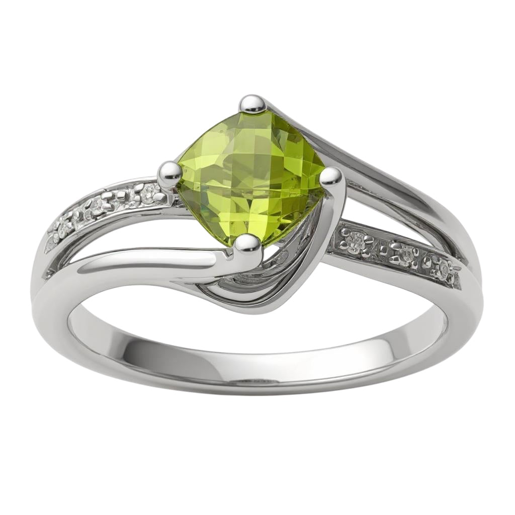 Sterling Silver Cushion Peridot and Diamond Ring- Sparkle & Jade-SparkleAndJade.com 
