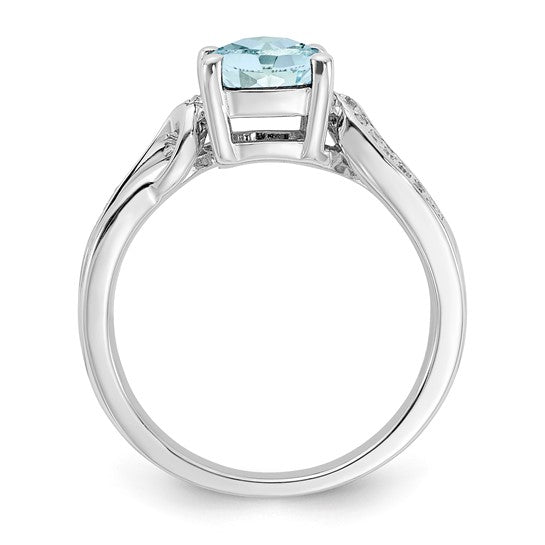 Sterling Silver Cushion Aquamarine and Diamond Ring- Sparkle & Jade-SparkleAndJade.com 