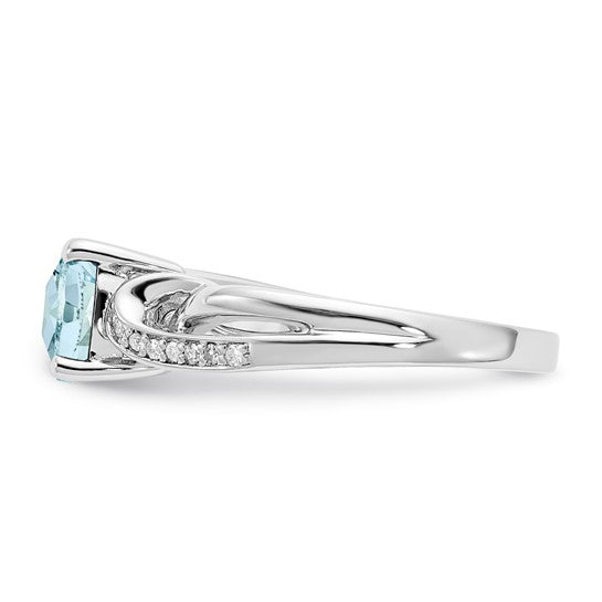Sterling Silver Cushion Aquamarine and Diamond Ring- Sparkle & Jade-SparkleAndJade.com 