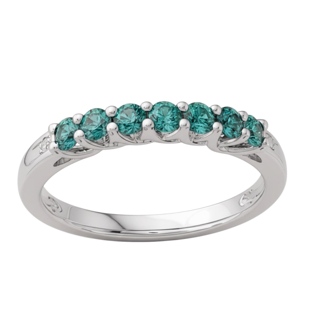 10k White Gold Alexandrite and Diamond 7 Stone Ring- Sparkle & Jade-SparkleAndJade.com 