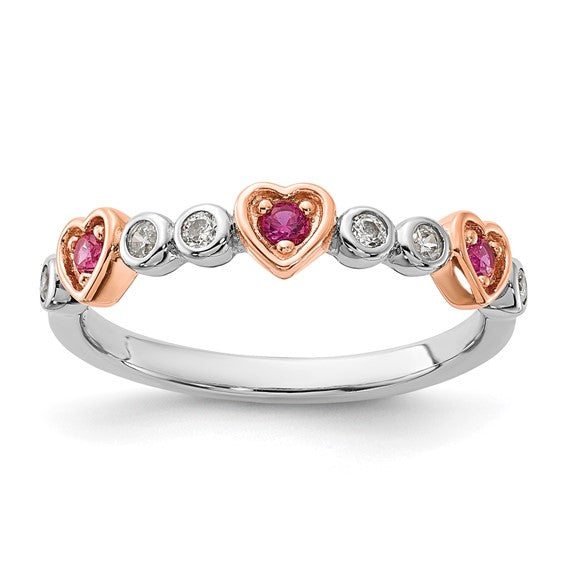 Sterling Silver Rose Gold Plated Gemstone Triple Heart Rings- Sparkle & Jade-SparkleAndJade.com RM35231B-CR-SSCZ-7