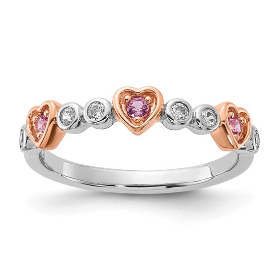 Sterling Silver Rose Gold Plated Gemstone Triple Heart Rings- Sparkle & Jade-SparkleAndJade.com RM3531B-CPS-SSCZ-7