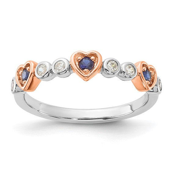 Sterling Silver Rose Gold Plated Gemstone Triple Heart Rings- Sparkle & Jade-SparkleAndJade.com RM3531B-CS-SSCZ-7