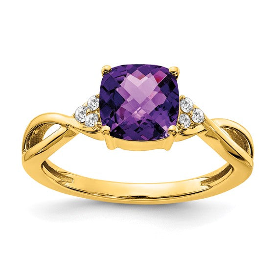 Solid 10K Yellow Gold Purple Amethyst Natural buy Diamond Accent Ring Size 7