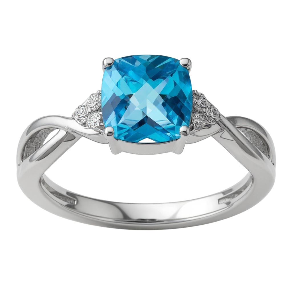 10k or 14k White or Yellow Gold Cushion Gemstone & Diamond Rings- Sparkle & Jade-SparkleAndJade.com 