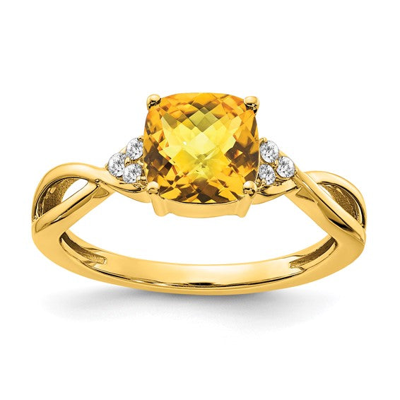 10k or 14k White or Yellow Gold Cushion Gemstone & Diamond Rings- Sparkle & Jade-SparkleAndJade.com RM4393-CI-006-1YA