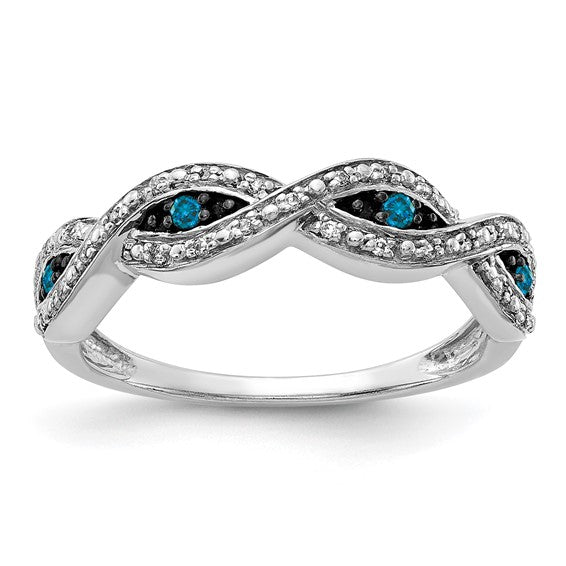 14k White Gold White and Blue Diamond Twist Ring- Sparkle & Jade-SparkleAndJade.com RM5690-BD-016-WA
