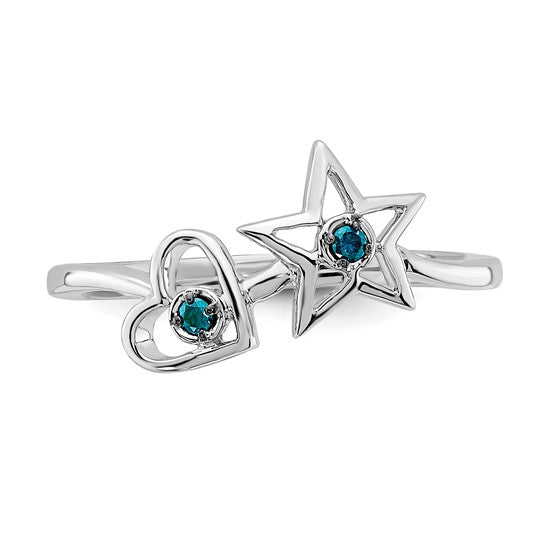 14k White Gold Blue Diamond Heart and Star Ring- Sparkle & Jade-SparkleAndJade.com RM5713-BD-003-WA