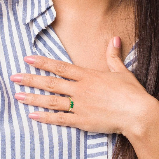 14k Yellow Gold Oval Triple Emerald And Diamond Ring- Sparkle & Jade-SparkleAndJade.com RM5764-EM-003-YA