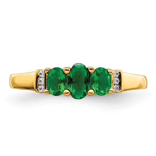 14k Yellow Gold Oval Triple Emerald And Diamond Ring- Sparkle & Jade-SparkleAndJade.com RM5764-EM-003-YA