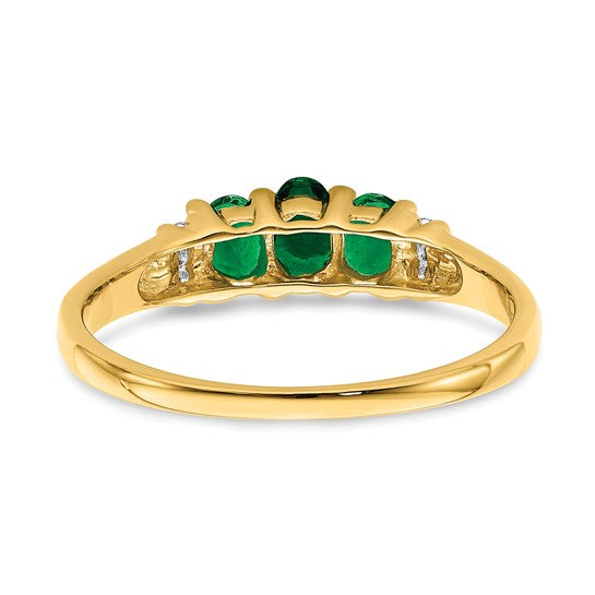 14k Yellow Gold Oval Triple Emerald And Diamond Ring- Sparkle & Jade-SparkleAndJade.com RM5764-EM-003-YA