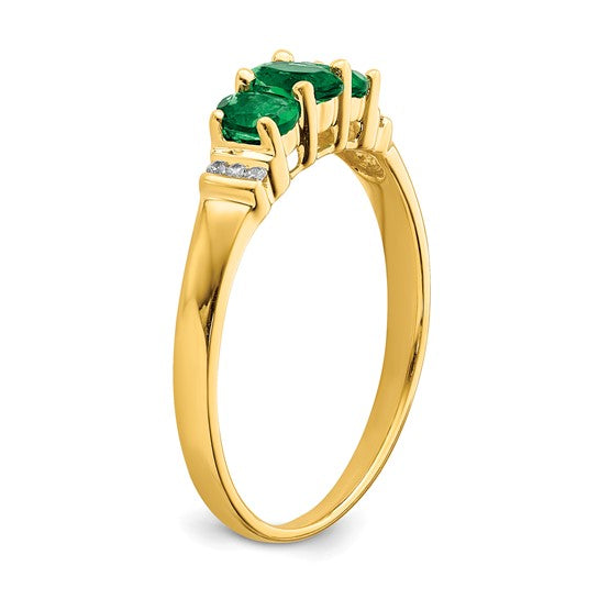 14k Yellow Gold Oval Triple Emerald And Diamond Ring- Sparkle & Jade-SparkleAndJade.com RM5764-EM-003-YA