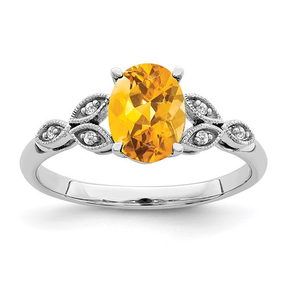 14k White Gold Oval Gemstone and Diamond Ring- Sparkle & Jade-SparkleAndJade.com RM6090-CI-004-WA