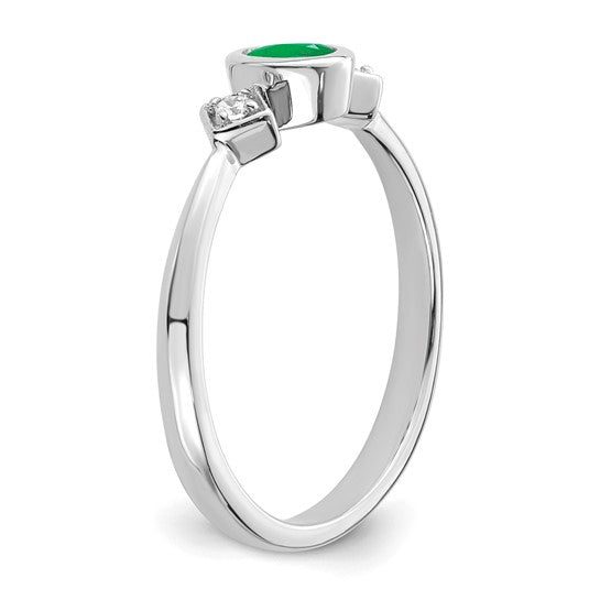 14k White or Yellow Gold Oval Bezel Set Emerald & Diamond Ring- Sparkle & Jade-SparkleAndJade.com 
