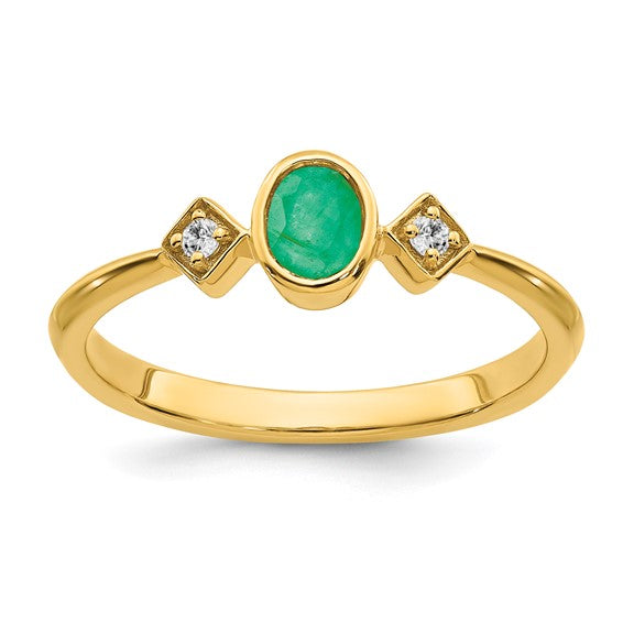 14k White or Yellow Gold Oval Bezel Set Emerald & Diamond Ring- Sparkle & Jade-SparkleAndJade.com RM7235-EM-004-YA