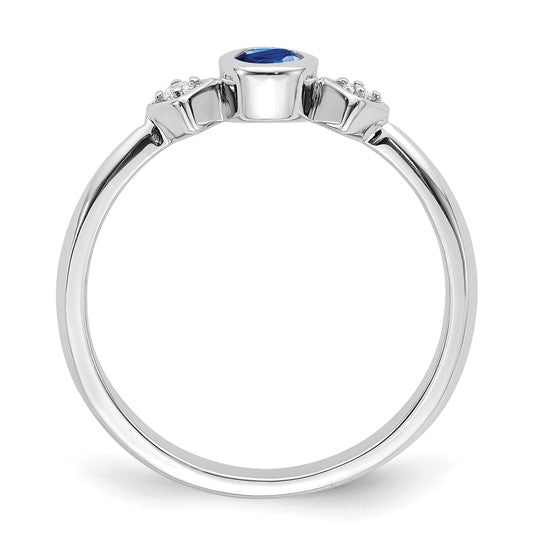 14k White or Yellow Gold Oval Bezel Set Blue Sapphire & Diamond Ring- Sparkle & Jade-SparkleAndJade.com 