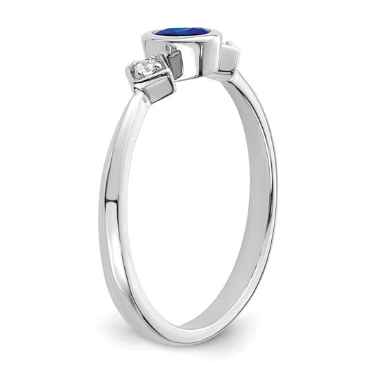 14k White or Yellow Gold Oval Bezel Set Blue Sapphire & Diamond Ring- Sparkle & Jade-SparkleAndJade.com 