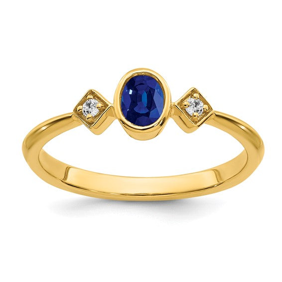 14k White or Yellow Gold Oval Bezel Set Blue Sapphire & Diamond Ring- Sparkle & Jade-SparkleAndJade.com RM7235-SA-004-YA