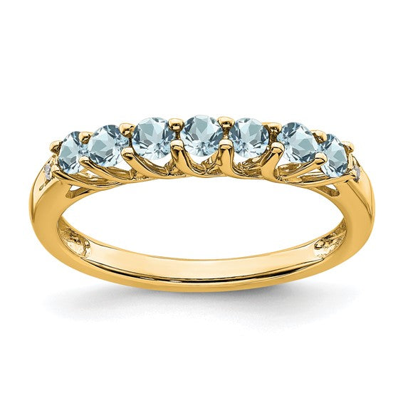 14k Gold Gemstone and Diamond 7-stone Ring- Sparkle & Jade-SparkleAndJade.com RM7411-AQ-001-YA