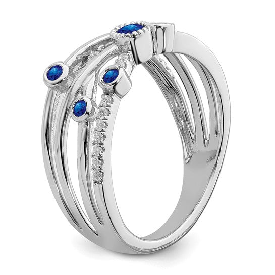 14k White Gold Sapphire and Diamond FreeForm Ring- Sparkle & Jade-SparkleAndJade.com 