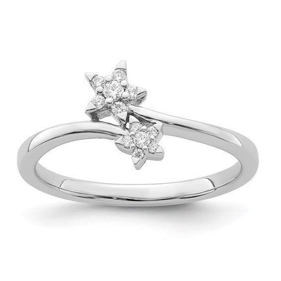 14k White Gold Double Star Bypass Diamond Ring- Sparkle & Jade-SparkleAndJade.com 