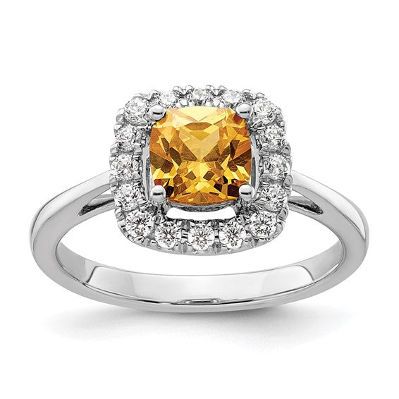 14k White Gold 6mm Cushion Gemstone and Diamond Halo Rings- Sparkle & Jade-SparkleAndJade.com RM9037-CI-028-WLG