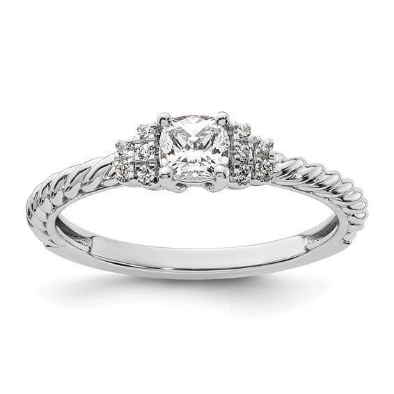 14k White Gold Cushion Center Diamond Complete Promise / Engagement Ring- Sparkle & Jade-SparkleAndJade.com RM9611E-036-CWAA