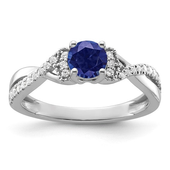 10k White Gold Created Blue Sapphire and Lab Grown Diamond Promise Ring- Sparkle & Jade-SparkleAndJade.com RM9802-CS-050-0WLG