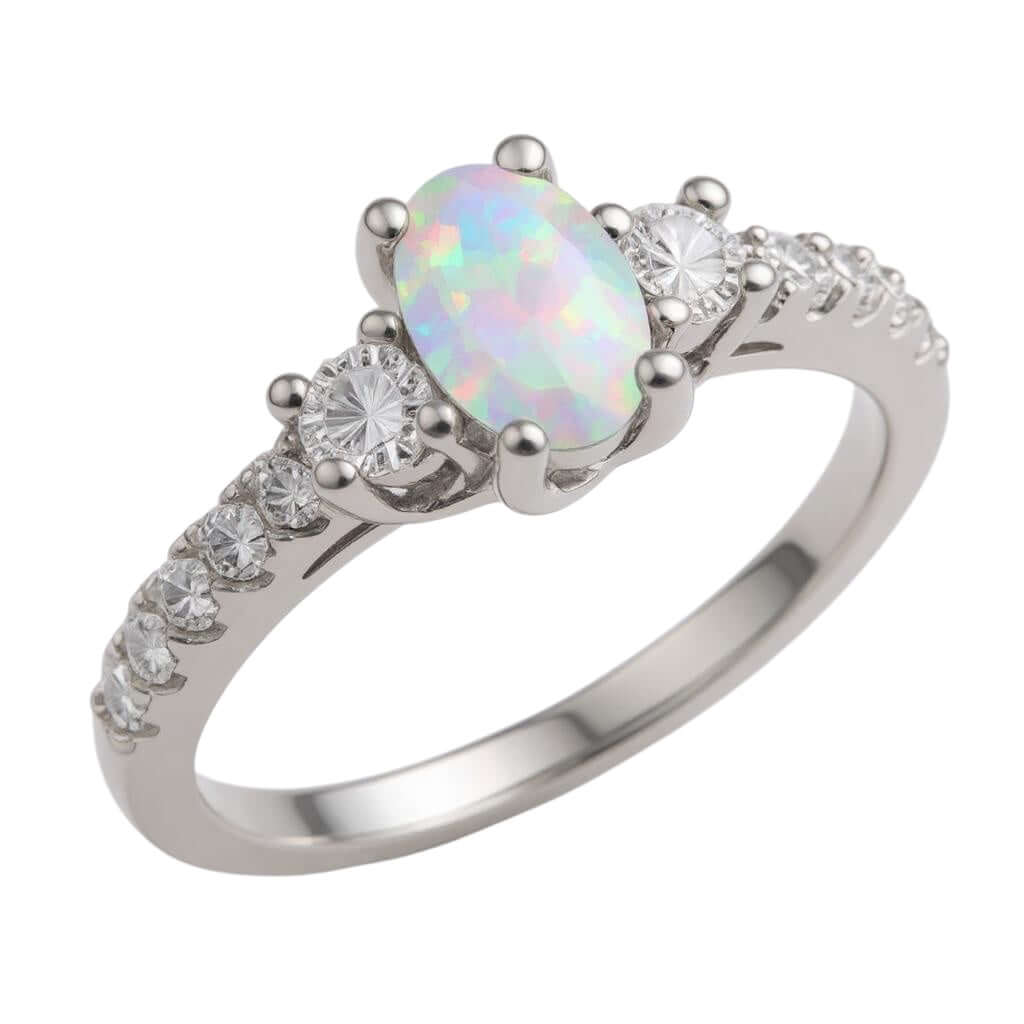 Sterling Silver Oval Opal CZ Ring- Sparkle & Jade-SparkleAndJade.com 