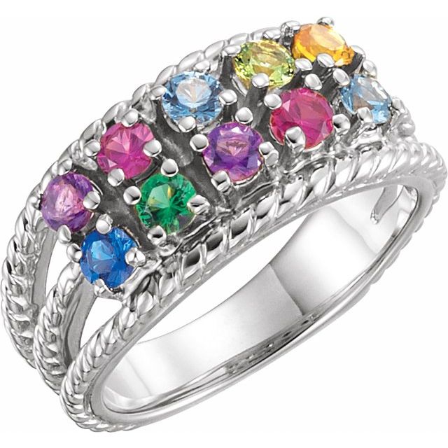 Roped Design 10 Stone Mother's Family Birthstone Ring