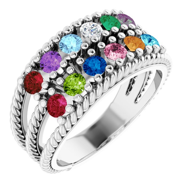 Roped Design 12 Stone Mother's Family Birthstone Ring- Sparkle & Jade-SparkleAndJade.com 4196