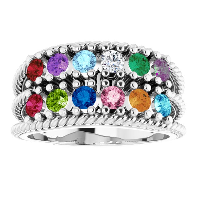 Roped Design 12 Stone Mother's Family Birthstone Ring- Sparkle & Jade-SparkleAndJade.com 