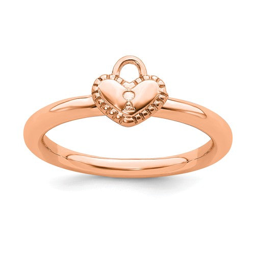 Rose Gold Sterling Silver Stackable Expressions Heart Padlock Ring- Sparkle & Jade-SparkleAndJade.com 