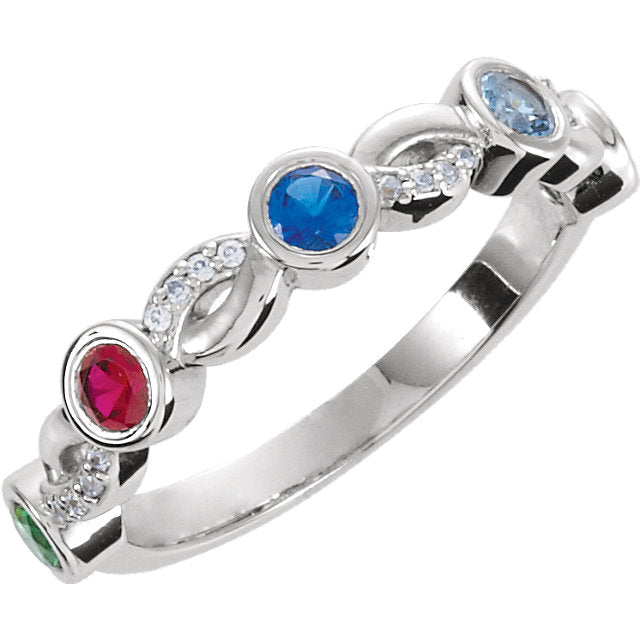 Round Bezel Set Diamond Accented Infinity Mother's Family Birthstone Ring- Sparkle & Jade-SparkleAndJade.com 71508