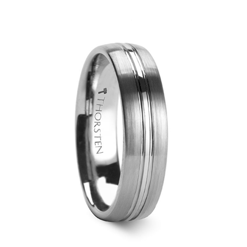 Rounded Brushed Center Groove Tungsten Carbide Ring 6-8mm - BOSS- Sparkle & Jade-SparkleAndJade.com W284-DCGT