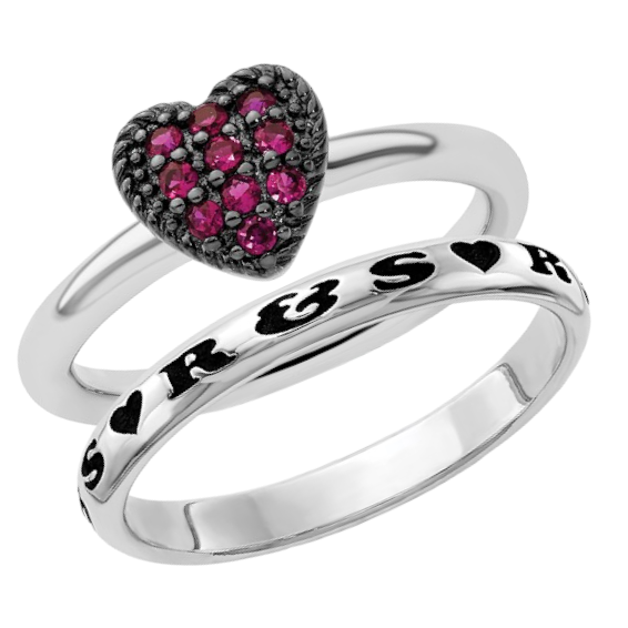 Valentine Personalized Stackable Ruby Heart Bundle- Sparkle & Jade-SparkleAndJade.com 