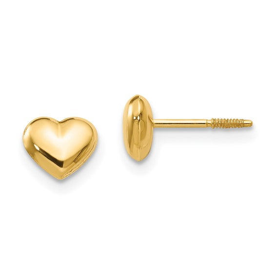 14k Gold Madi K Children's Gold Puff Heart Post Screw Back Earrings- Sparkle & Jade-SparkleAndJade.com 