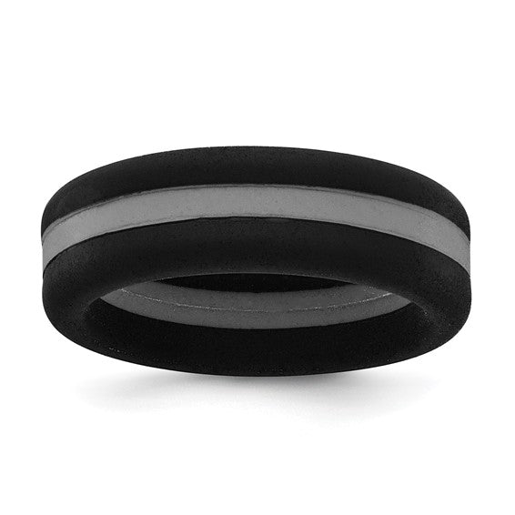 Silicone Band with Center Stripe - 7.5mm- Sparkle & Jade-SparkleAndJade.com SL104-BK/GY