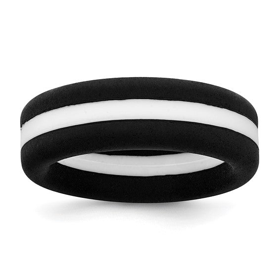 Silicone Band with Center Stripe - 7.5mm- Sparkle & Jade-SparkleAndJade.com SL104-BK/WT