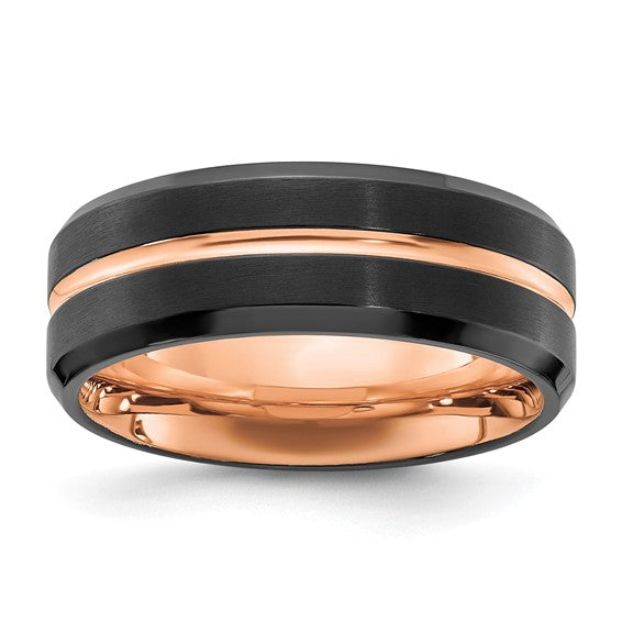 Stainless Steel Brushed and Polished Black and Rose IP-plated 8mm Band- Sparkle & Jade-SparkleAndJade.com 