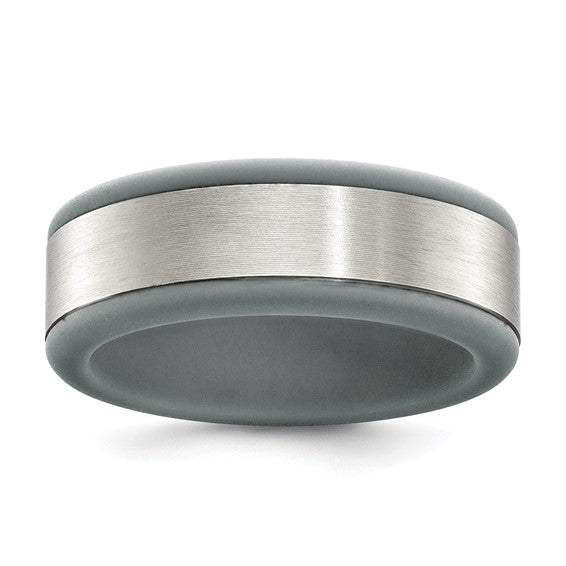 Chisel Stainless Steel Brushed Grey Silicone Center 8mm Band- Sparkle & Jade-SparkleAndJade.com 