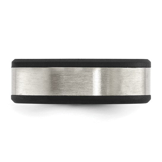 Chisel Stainless Steel Brushed Black Silicone Center 8mm Band- Sparkle & Jade-SparkleAndJade.com 