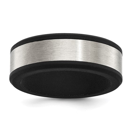 Chisel Stainless Steel Brushed Black Silicone Center 8mm Band- Sparkle & Jade-SparkleAndJade.com 