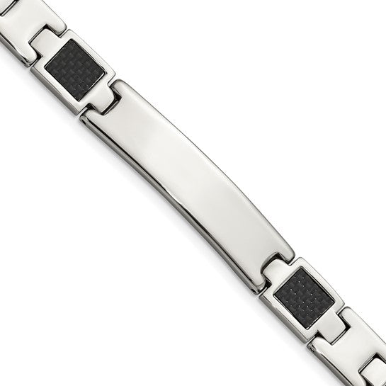 Stainless Steel Black Carbon Fiber Inlay 8.5 inch ID Bracelet- Sparkle & Jade-SparkleAndJade.com SRB120-8.5