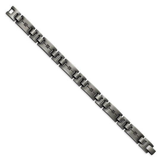 Stainless Steel Antiqued Matte 1/10 CT Black Diamond 9 inch Bracelet- Sparkle & Jade-SparkleAndJade.com SRB1540-9