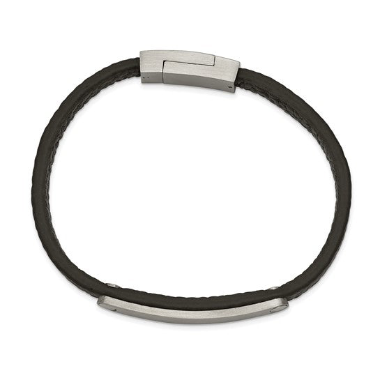 Stainless Steel Brushed Black Leather 8.25 inch ID Bracelet- Sparkle & Jade-SparkleAndJade.com SRB2383-8.25