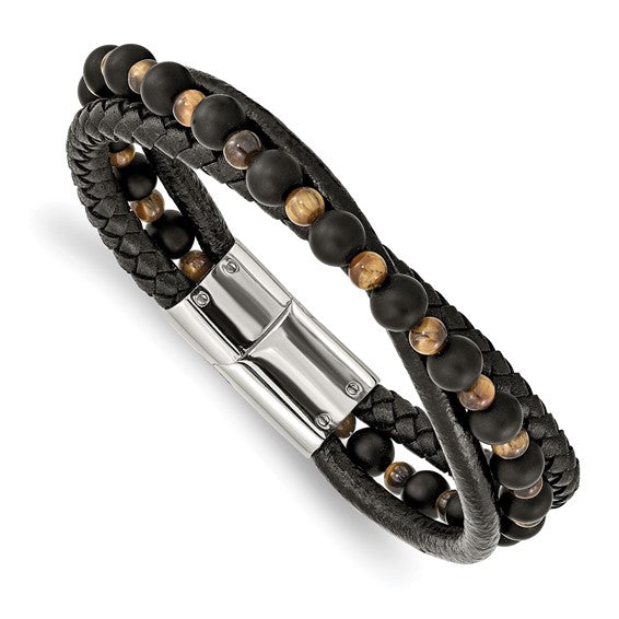 Bracelet en cuir et pierre agate ajustable