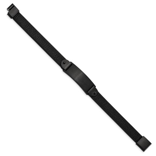 Stainless Steel Brushed Black IP-plated Black Leather 8.5 inch ID Bracelet- Sparkle & Jade-SparkleAndJade.com SRB2981-8.5